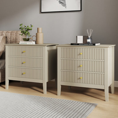 Melody Maison Pair Of Large 3 Drawer Bedside Tables - Hales Taupe Range - image 1