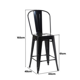 "Fwstyle Bistro Metal Bar Chairs Stools Set Of 4 24"" Black Gloss Galvanised Steel Indoor & Outdoor" - thumbnail 6