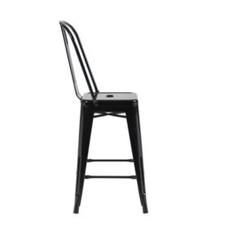 "Fwstyle Bistro Metal Bar Chairs Stools Set Of 4 24"" Black Gloss Galvanised Steel Indoor & Outdoor" - thumbnail 5