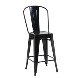 "Fwstyle Bistro Metal Bar Chairs Stools Set Of 4 24"" Black Gloss Galvanised Steel Indoor & Outdoor" - thumbnail 4