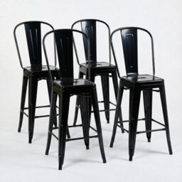"Fwstyle Bistro Metal Bar Chairs Stools Set Of 4 24"" Black Gloss Galvanised Steel Indoor & Outdoor" - thumbnail 3