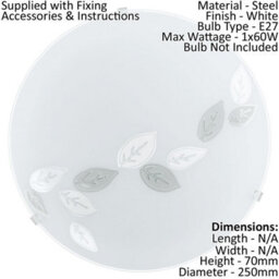 Elegant Wall Flush Ceiling Light With Leaf Design - Satin Glass And E27 Bulb - thumbnail 2