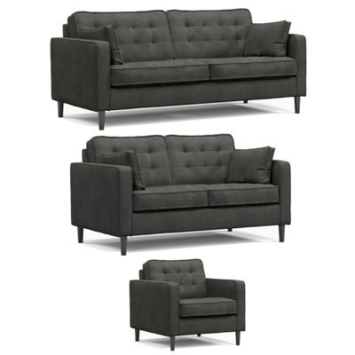 Furnishings For Less UK Eden Graphite Chenille Fabric 3 Piece Sofa Suite 3 Seater, 2 Seater And Armchair - image 1