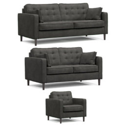 Furnishings For Less UK Eden Graphite Chenille Fabric 3 Piece Sofa Suite 3 Seater, 2 Seater And Armchair - thumbnail 1