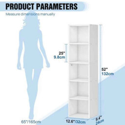 5 Tier Cube Bookcase 132X32X24Cm, Wooden Storage Shelf For Office, Living Room And  Bedroom - thumbnail 2