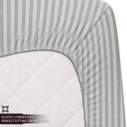 Imperial Rooms Deep Fit 40Cm Satin Stripe Fitted Sheet Microfiber Soft Bedding Sheets Silver King - thumbnail 4