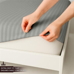 Imperial Rooms Deep Fit 40Cm Satin Stripe Fitted Sheet Microfiber Soft Bedding Sheets Silver King - thumbnail 2