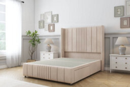 "Sloomy Hargrave Sand Naples Divan Bed Base 2 Drawers Foot-End-54"" Wingback Headboard & 12"" Footboard 5' King" - thumbnail 1