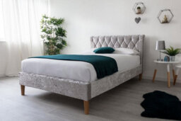 Cosford Silver Crushed Velvet Sleigh Bed King Size Bed Frame 5Ft - thumbnail 4