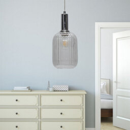 First Choice Lighting Set Of 2 Batley - Clear Ribbed Glass Chrome Deco Pendant Fittings - thumbnail 5