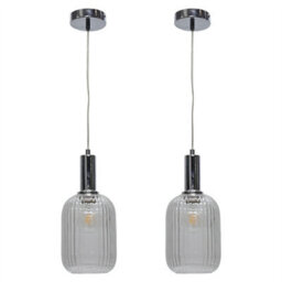 First Choice Lighting Set Of 2 Batley - Clear Ribbed Glass Chrome Deco Pendant Fittings - thumbnail 1