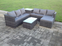 Fimous 7 Seater Rattan Corner Sofa Lounge Sofa Set With Oblong Coffee Table And Big Footstool - thumbnail 2
