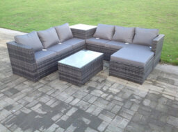 Fimous 7 Seater Rattan Corner Sofa Lounge Sofa Set With Oblong Coffee Table And Big Footstool - thumbnail 1
