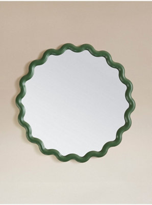 Deenz Wiggle Wall Mounted Playful Mirror Wavy Frame Contemporary Bordered Glass/plastic Construction Circular Green 50 Cm - image 1