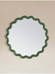 Deenz Wiggle Wall Mounted Playful Mirror Wavy Frame Contemporary Bordered Glass/plastic Construction Circular Green 50 Cm