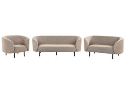 Beliani Taupe Polyester 3-Seater Sofa Set With Loveseat And Armchair, Black Legs, L200 X D70 X H79Cm - thumbnail 2