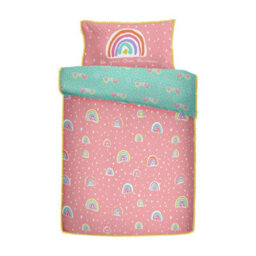 Appletree Rainbow Pom 100% Cotton Reversible Kids Duvet Cover Set With Pom Pom Embellishments - thumbnail 4