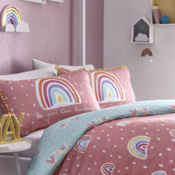 Appletree Rainbow Pom 100% Cotton Reversible Kids Duvet Cover Set With Pom Pom Embellishments - thumbnail 3