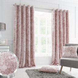 Catherine Lansfield Crushed Velvet 66X54 Inch Lined Eyelet Curtains Two Panels Blush Pink