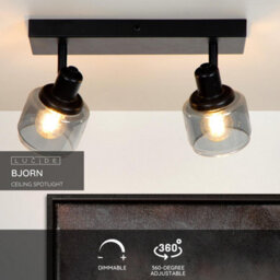 Lucide Bjorn Classic Twin Ceiling Spotlight - 2Xe14 - Black - thumbnail 3