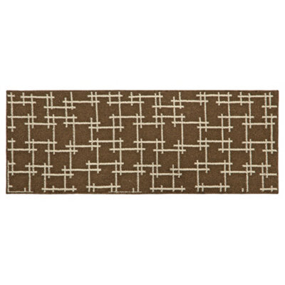 Jvl Vector Machine Washable Latex Backed Runner Doormat, 57X150Cm, Brown - image 1