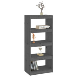 Berkfield Book Cabinet/room Divider Grey 60X30X135.5 Cm Solid Wood Pine - thumbnail 4