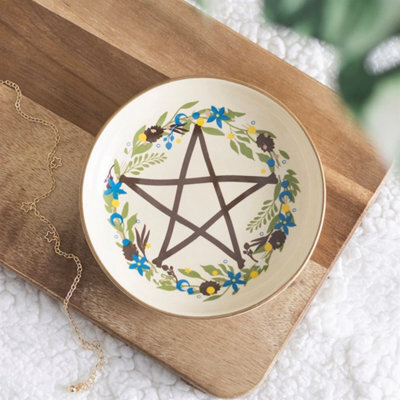 Solstice Wreath Trinket Dish Botanical Pentagram Ceramic Jewellery Dish - image 1
