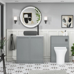 Royal Bathrooms Royal Bathroom Elmore 800mm Matt Pebble Grey Freestanding Bathroom Vanity Unit 2 Door Plain White Worktop With Milan Black Basin - thumbnail 5