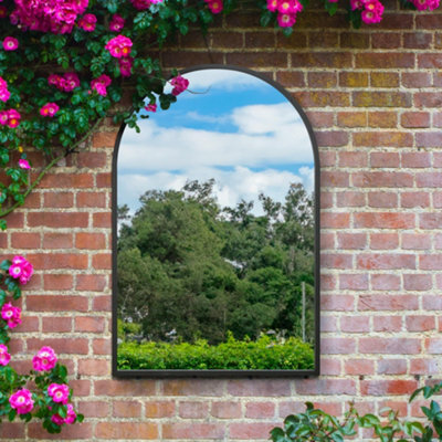 Mirroroutlet The Arcus Black Metal Framed Arched Garden Wall Mirror 120Cm X 80Cm - image 1