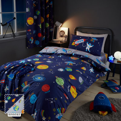 Catherine Lansfield Bedding Lost In Space Reversible Duvet Cover Set With Pillowcases Blue - image 1