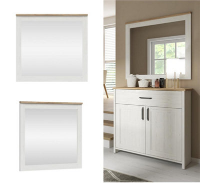 Impact Furniture Square Wall Mirror Shabby Chic White Wash Pine / Oak Effect Frame 90 X 96Cm Loksa - image 1