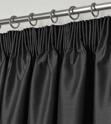 Intimates Modern Ring Top Curtains, Ready-Made High-Quality Faux Silk, Machine Washable, Energy-Saving Living Room Curtains - Black