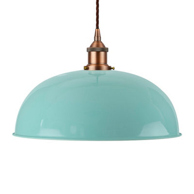 Duck Egg Blue Worcester Painted Dome Pendant Light With Matt Antique Copper Lamp Holder And Brown Twisted Cable - Se Home - image 1