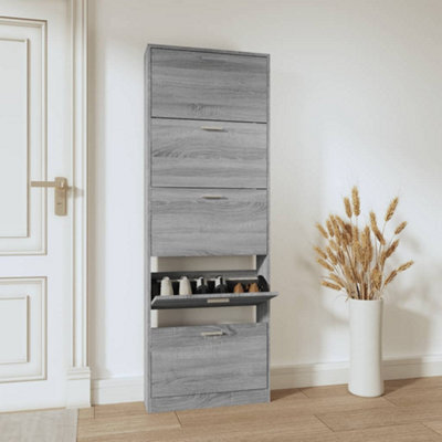 Vidaxl Shoe Cabinet Grey Sonoma 59X17X169 Cm Engineered Wood - image 1
