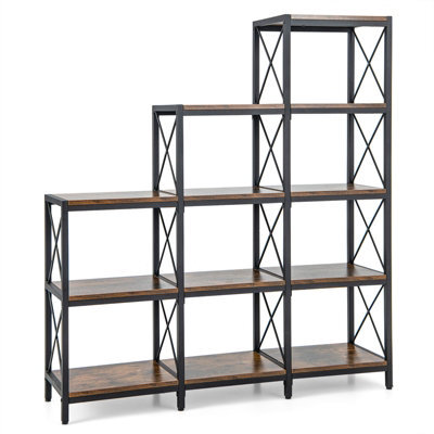 Gainoom 5-Tier Brown Bookshelf 9 Cubes Bookcase With Carbon Steel Frame - image 1