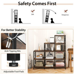 Gainoom 5-Tier Brown Bookshelf 9 Cubes Bookcase With Carbon Steel Frame - thumbnail 5