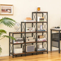 Gainoom 5-Tier Brown Bookshelf 9 Cubes Bookcase With Carbon Steel Frame - thumbnail 8