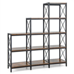 Gainoom 5-Tier Brown Bookshelf 9 Cubes Bookcase With Carbon Steel Frame - thumbnail 1