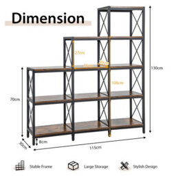 Gainoom 5-Tier Brown Bookshelf 9 Cubes Bookcase With Carbon Steel Frame - thumbnail 7