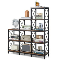 Gainoom 5-Tier Brown Bookshelf 9 Cubes Bookcase With Carbon Steel Frame - thumbnail 2