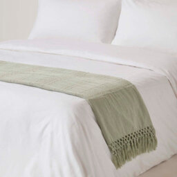 Homescapes Kashi Sage Green Cotton Throw With Tassels 225 X 360 Cm - thumbnail 3