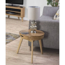 Lamp Side Table In Oak For Bedrooms And Living Areas With Wooden Leg - thumbnail 1