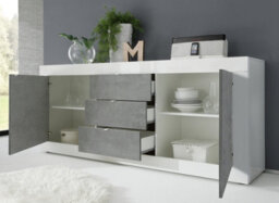 FurniComp LTD Furnicomp Selene 2 Door 3 Drawer White Gloss And Concrete Grey Sideboard - thumbnail 2