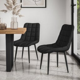 More4Homes Set Of 2 Nova Modern Velvet Dining Chair Padded Seat Metal Legs Kitchen (Black) - thumbnail 1