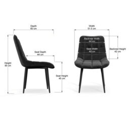 More4Homes Set Of 2 Nova Modern Velvet Dining Chair Padded Seat Metal Legs Kitchen (Black) - thumbnail 7
