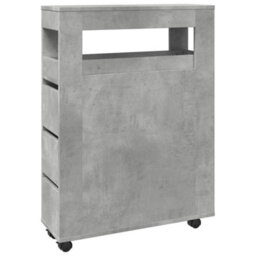 Berkfield Narrow Bathroom Cabinet With Wheels Concrete Grey Engineered Wood - thumbnail 2