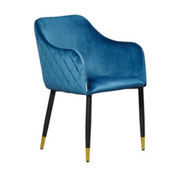Life Interiors Single Blue Verona Velvet Dining Chair With Quilted Back & Black Legs - Modern Accent Chair With Gold Foot Tips
