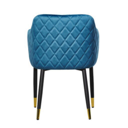 Life Interiors Single Blue Verona Velvet Dining Chair With Quilted Back & Black Legs - Modern Accent Chair With Gold Foot Tips - thumbnail 5