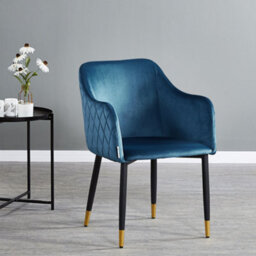 Life Interiors Single Blue Verona Velvet Dining Chair With Quilted Back & Black Legs - Modern Accent Chair With Gold Foot Tips - thumbnail 2