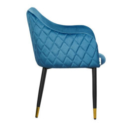 Life Interiors Single Blue Verona Velvet Dining Chair With Quilted Back & Black Legs - Modern Accent Chair With Gold Foot Tips - thumbnail 3